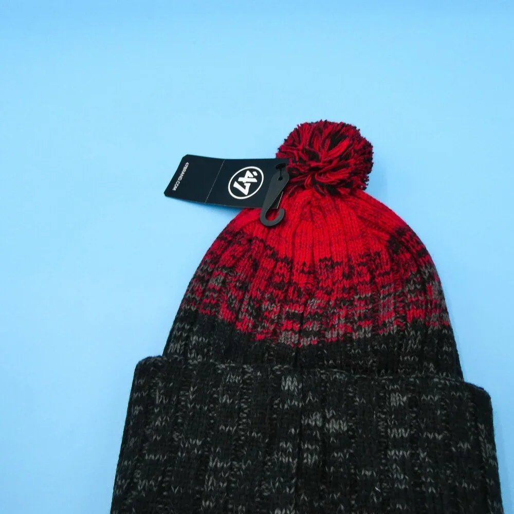 '47 Brand Chicago Bulls Winter Hat Mens Black Red Knit Acrylic Beanie NBA‎ Pom